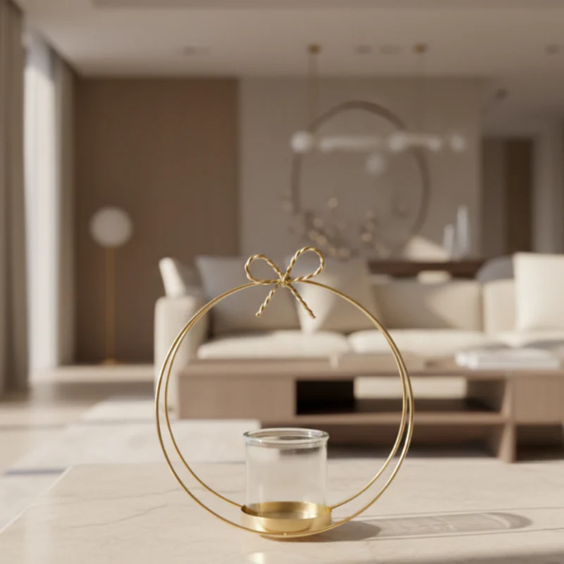 Portacandela a Cerchio Dorato in Metallo e Vetro - Bomboniera Elegante, Idea Regalo & Arredo Moderno - immagine 2
