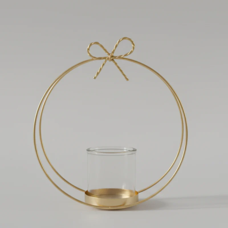 Portacandela a Cerchio Dorato in Metallo e Vetro - Bomboniera Elegante, Idea Regalo & Arredo Moderno - immagine 3