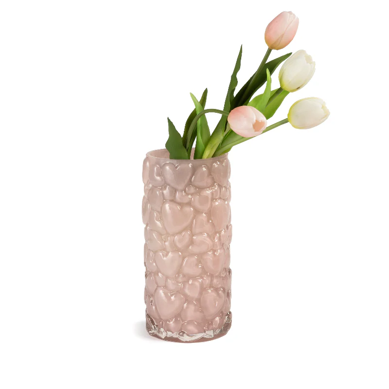 Vaso Cilindrico Rosa con Cuori in Rilievo - Design Romantico - immagine 2