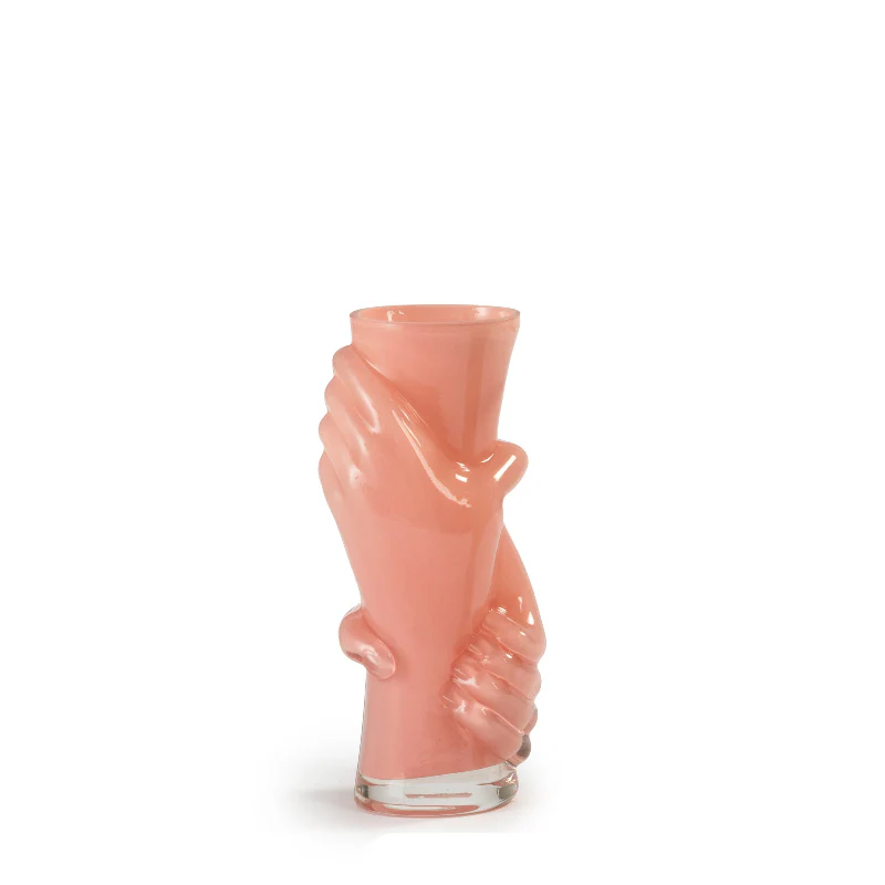 Vaso Vintage in Vetro Rosa con Mano - Design Art Déco - immagine 3
