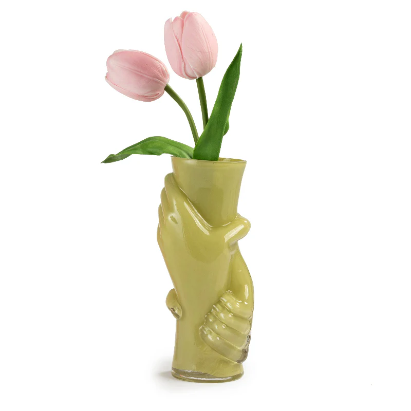 Vaso in Vetro Verde con Mani in Rilievo - Design Scultoreo - immagine 3